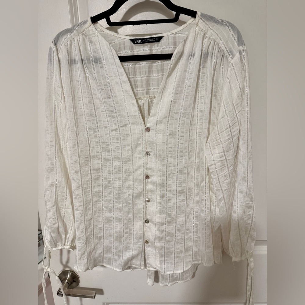 Zara Cream Textured Button-Up Shirt